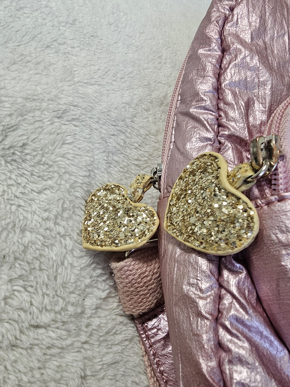 Metallic Blush Pink Heart Pocket Mini Backpack - Picture 4 of 11